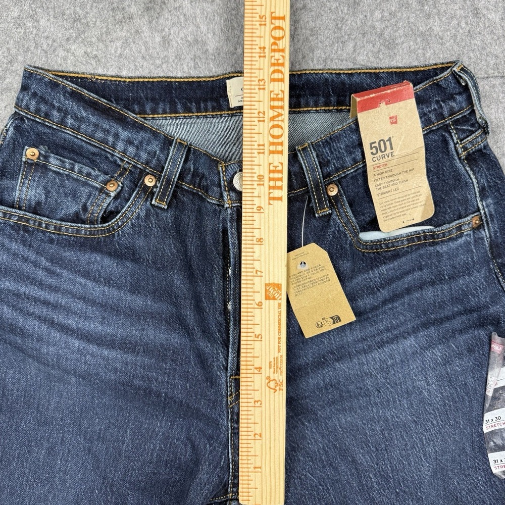 Levis 501 Curve NWT Jeans Womens 31 Dark Wash Straight High Rise Stretch Denim - Picture 3 of 13